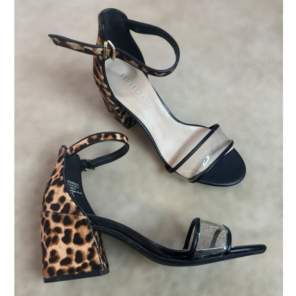 Kenneth Cole Women's 6M Hannon Block‎ Heeled Sandal Ankle Strap Open Toe Leopard